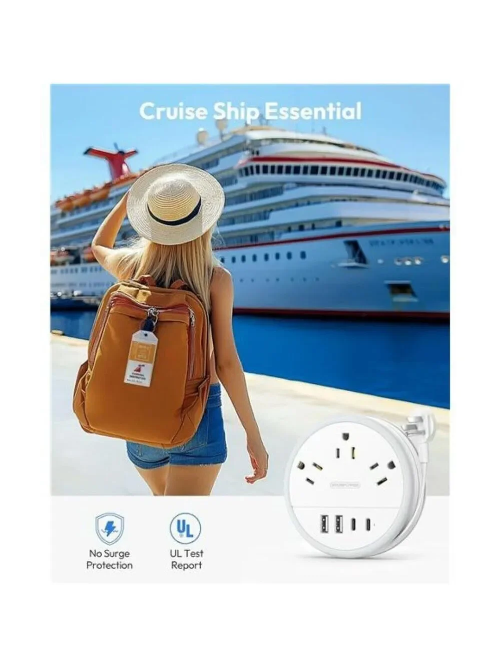 NTONPOWER Travel Power Strip USB C Extension Cord Cruise Essentials 4FT